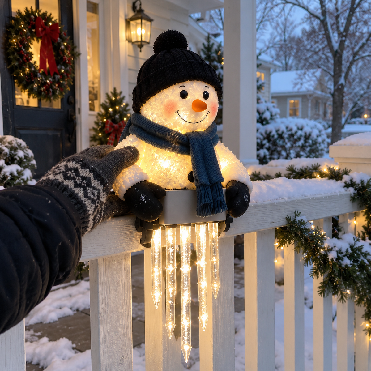 WinterGlow Snowman Icicle Light Decor | Christmas Holiday Light