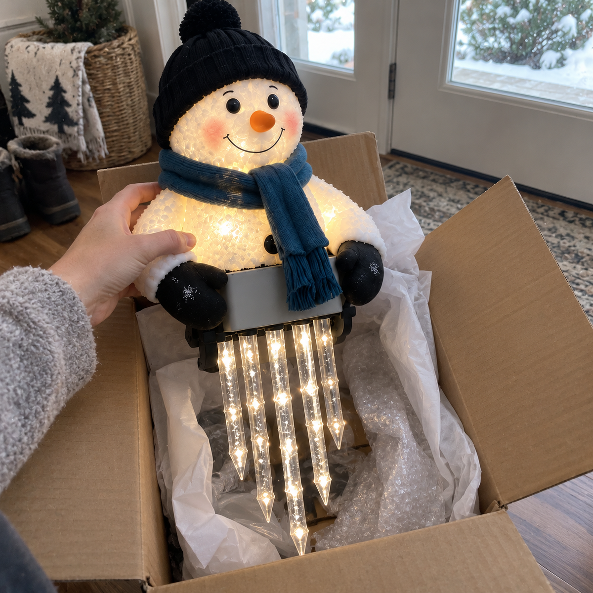 WinterGlow Snowman Icicle Light Decor | Christmas Holiday Light