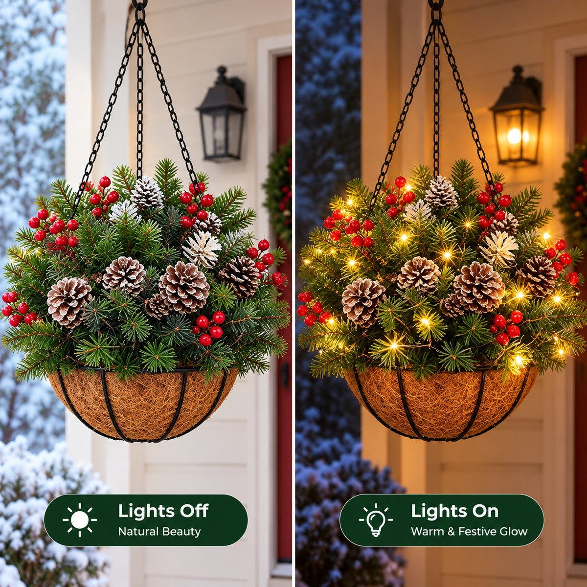 🎄 50% OFF Today | ✨ Pre-Lit Christmas Hanging Basket | 🌿 Get Your Porch Ready Early