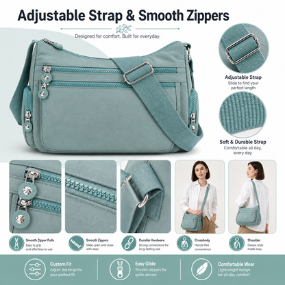 Multi-Pocket Crossbody Bag for Women – Lightweight Nylon Campus Shoulder Bag with Anti-Theft Pocket