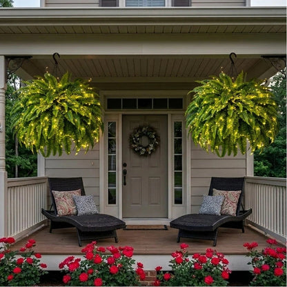 🔥Last Day 60% OFF🔥Oversized Pre-Lit Artificial Boston Ferns --No watering, No fading