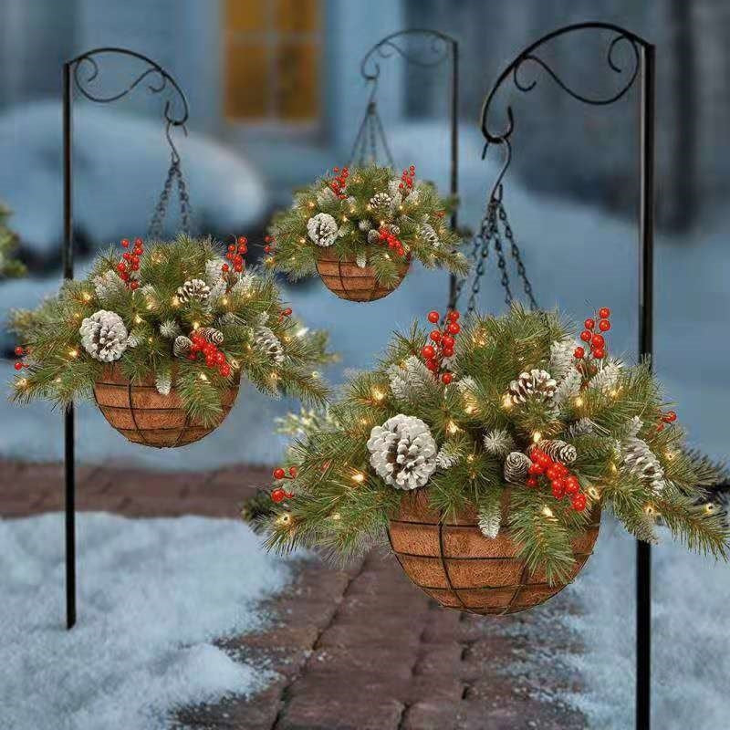 Pre-Lit Artificial Christmas Hanging Basket