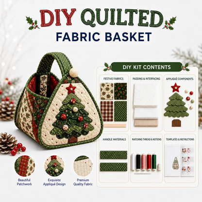 Christmas Quilted Carry Basket Sewing Kit
