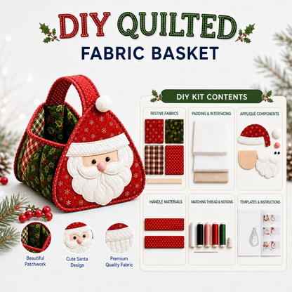 Christmas Quilted Carry Basket Sewing Kit