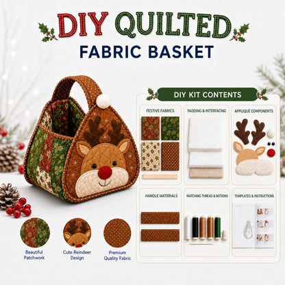 Christmas Quilted Carry Basket Sewing Kit