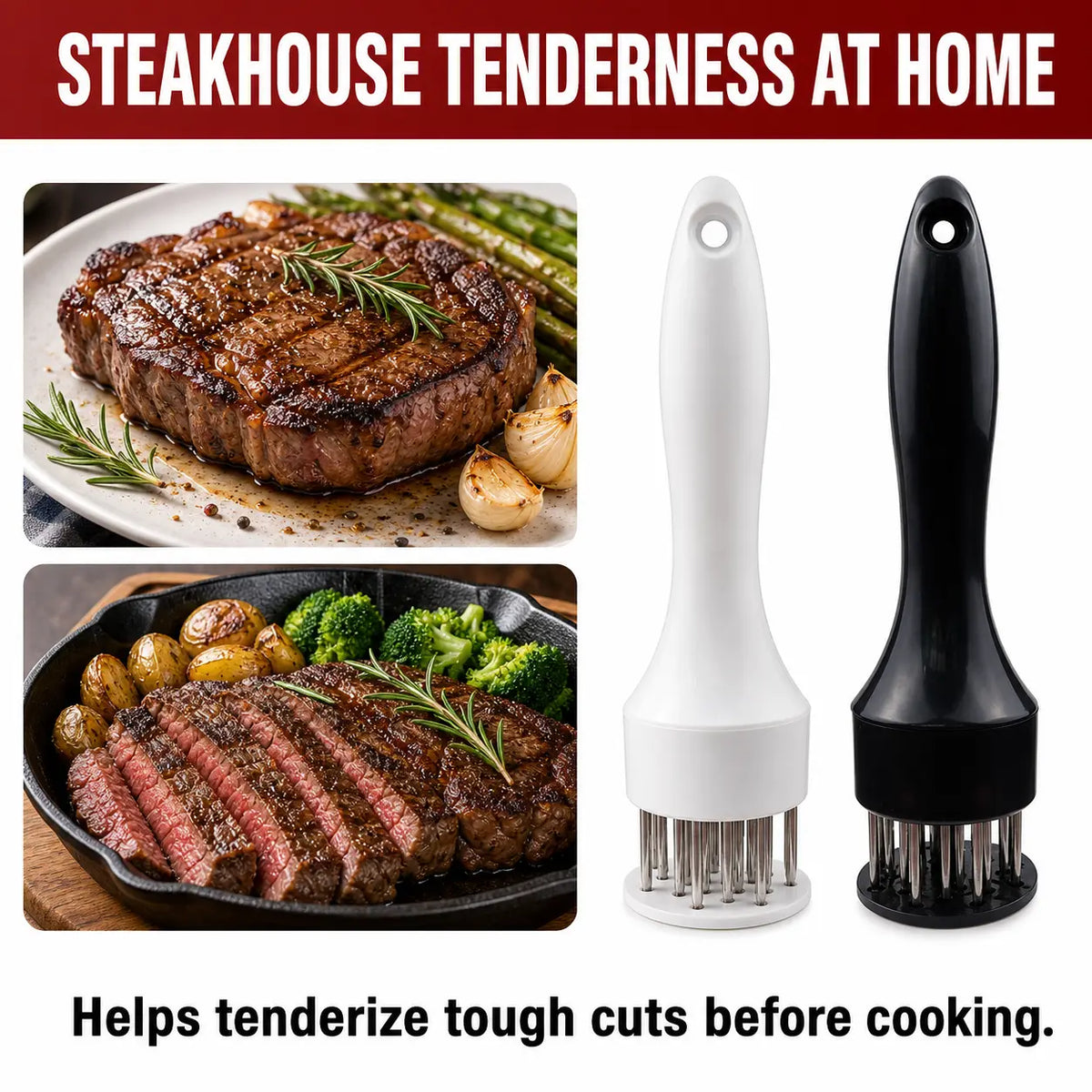 Stainless Steel Meat Tenderizer Tool – Multi-Needle Tenderizer for Fast Marinating & Juicier Meat