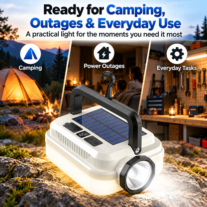 🏕️🔥Dual‑Light Solar Camping Lantern‑Multi‑Function Portable Solar Work Light with Power Bank, Hanging Emergency Lamp for Camping Hiking Power‑Outage