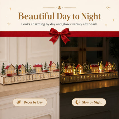 🌲Wooden Village Advent Calendar With Led Glow🎁