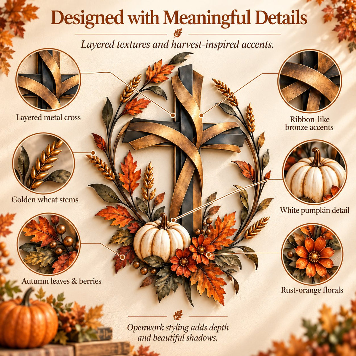 🔥HOT SALE🔥✝️🍂 Autumn Cross & Pumpkin Harvest Metal Wall Decor (📦Buy 2 Free Shipping)