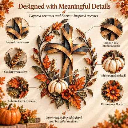 🔥HOT SALE🔥✝️🍂 Autumn Cross & Pumpkin Harvest Metal Wall Decor (📦Buy 2 Free Shipping)
