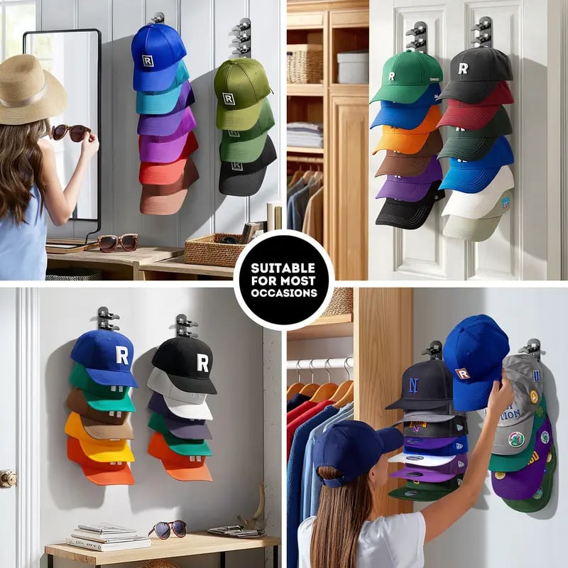 Hat Rack for Wall - BaseballCap Organizer Holds Up to 20Hats