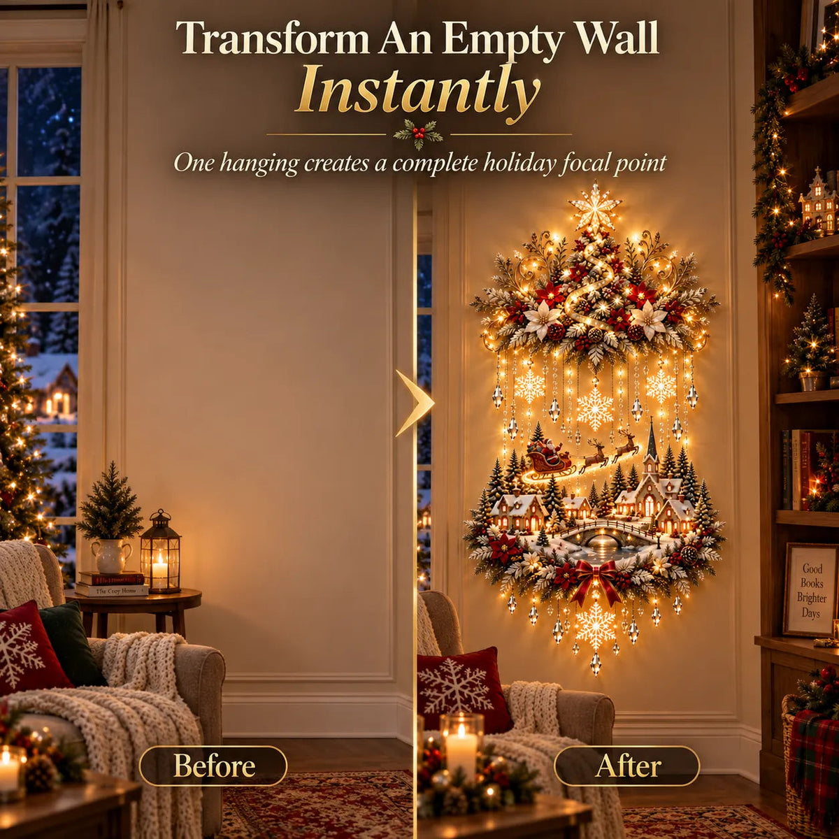🎄 Illuminated Christmas Tree & Village Wall Hanging ✨