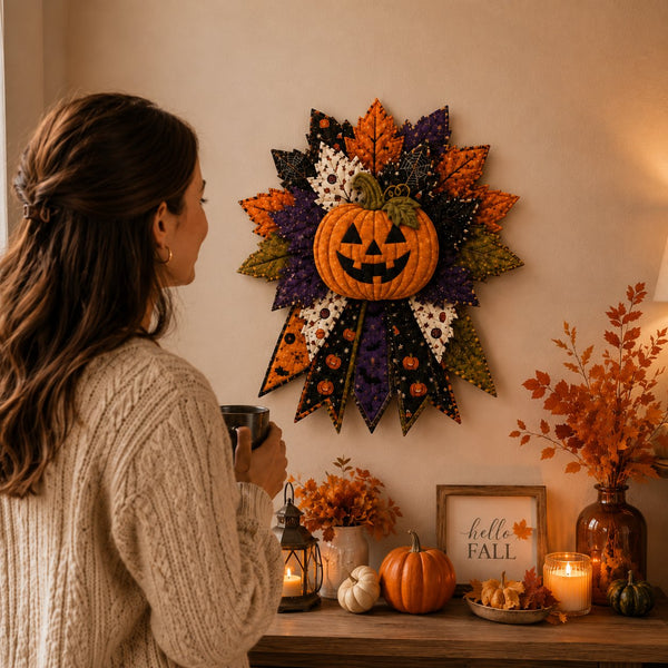DIY Quilted Halloween Pumpkin Door Hanger Kit