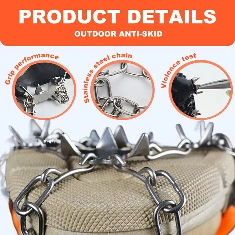 FLORENZS™ 8-Spike Ice Cleats for Shoes – Non-Slip Snow Grips with Stainless Steel Chains for Winter Walking & Hiking