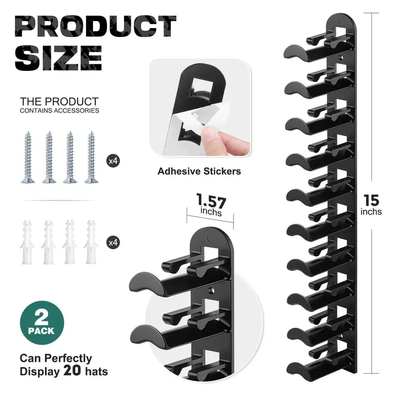 Hat Rack for Wall - BaseballCap Organizer Holds Up to 20Hats