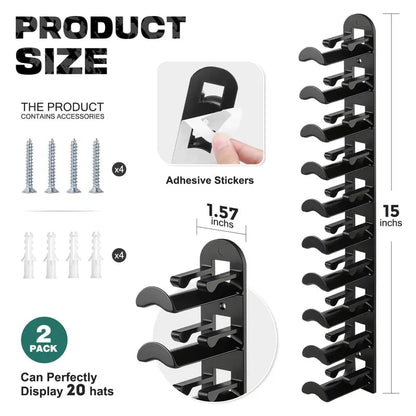 Hat Rack for Wall - BaseballCap Organizer Holds Up to 20Hats