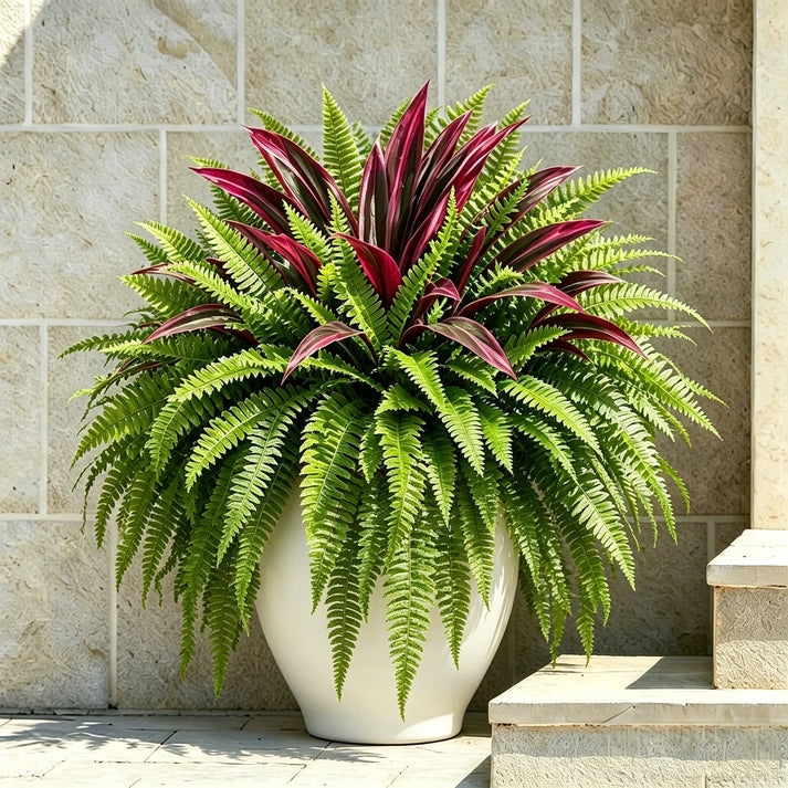 Lifelike Artificial Fern & Red Dracaena: UV-Resistant Outdoor Plant!
