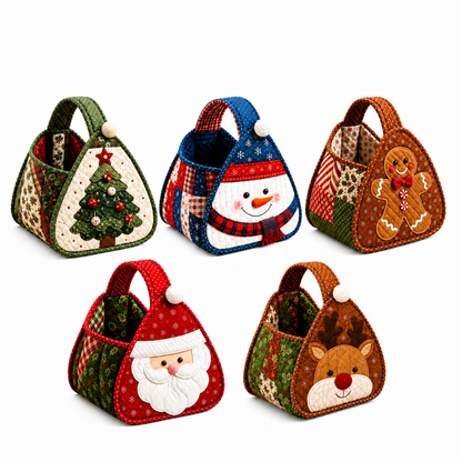 Christmas Quilted Carry Basket Sewing Kit