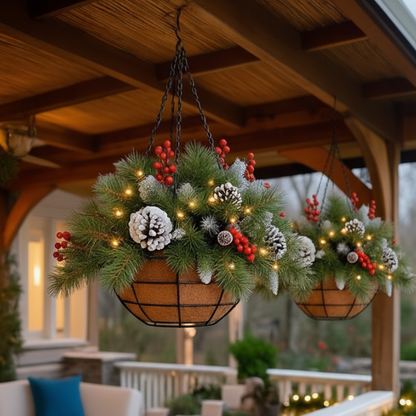 Pre-Lit Artificial Christmas Hanging Basket