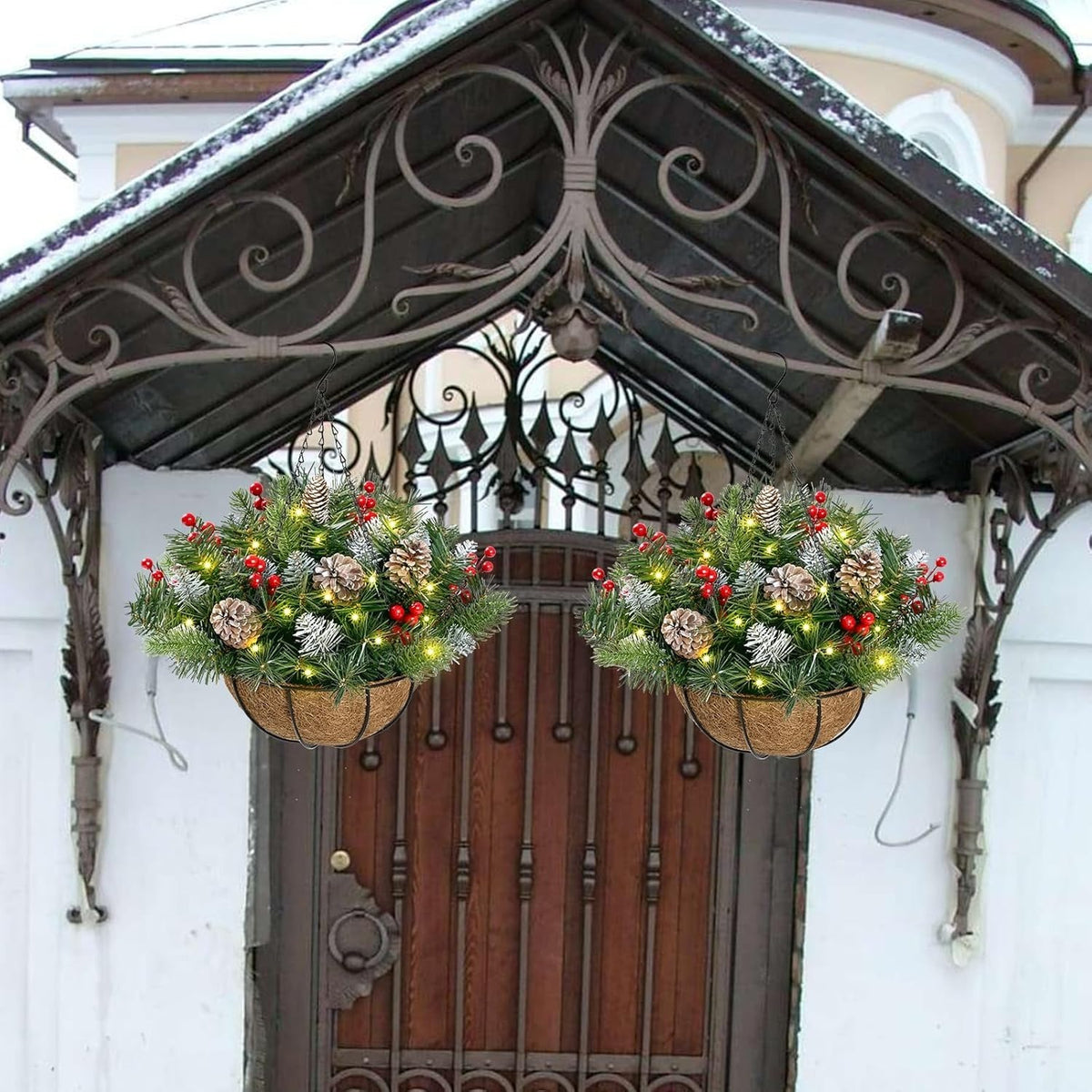 Pre-Lit Artificial Christmas Hanging Basket