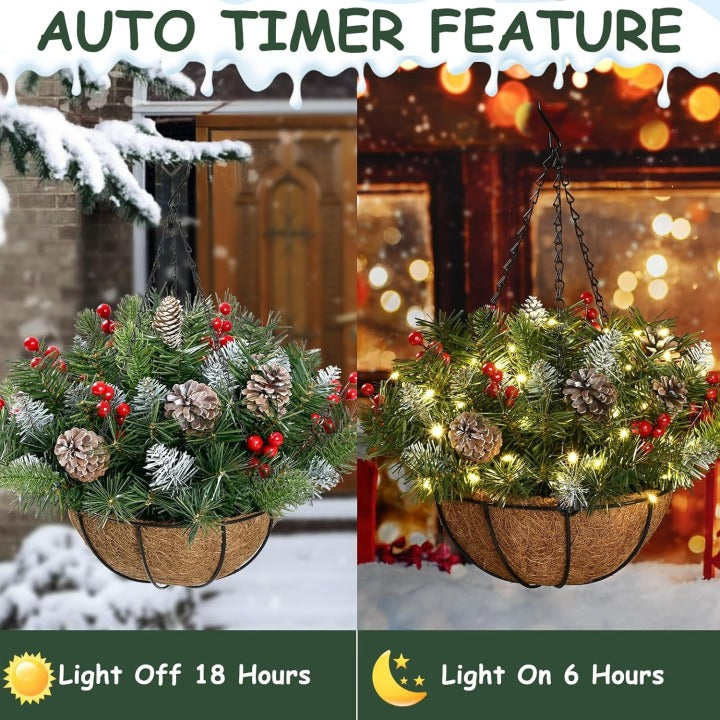 Pre-Lit Artificial Christmas Hanging Basket