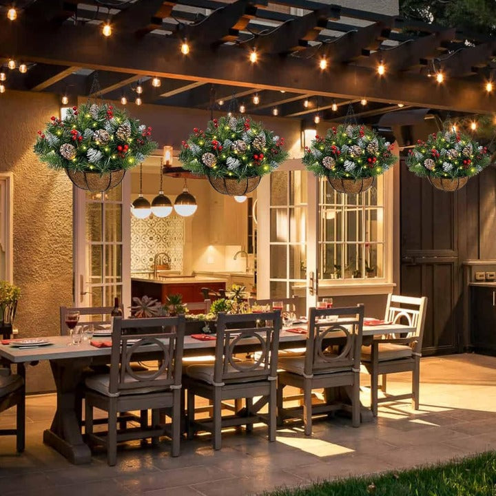 Pre-Lit Artificial Christmas Hanging Basket