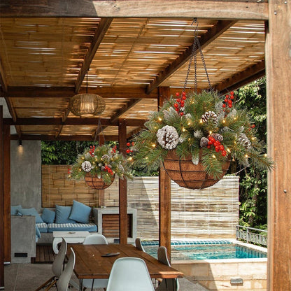 Pre-Lit Artificial Christmas Hanging Basket