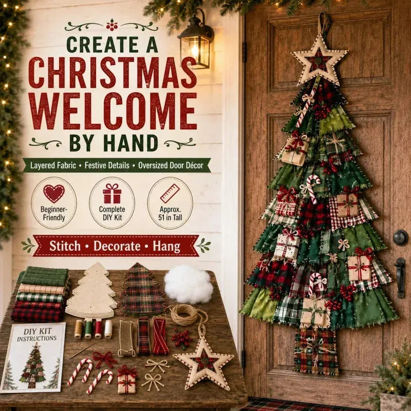 🎄 DIY patchwork Christmas tree door hanger | Rustic Christmas decoration