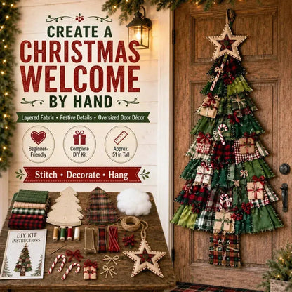 🎄 DIY patchwork Christmas tree door hanger | Rustic Christmas decoration