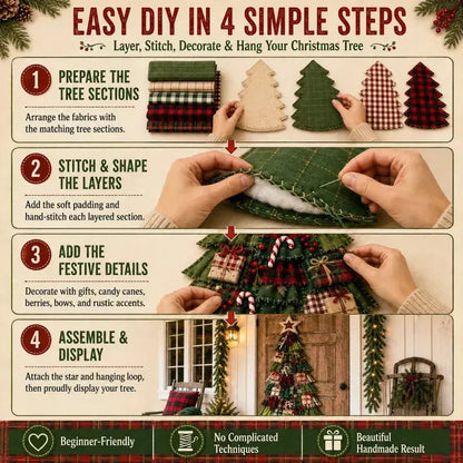 🎄 DIY patchwork Christmas tree door hanger | Rustic Christmas decoration