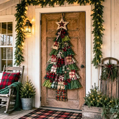 🎄 DIY patchwork Christmas tree door hanger | Rustic Christmas decoration