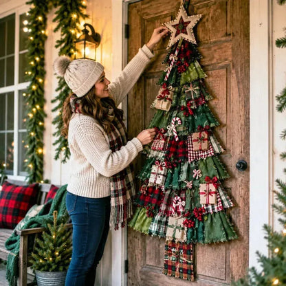 🎄 DIY patchwork Christmas tree door hanger | Rustic Christmas decoration