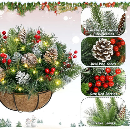 Pre-Lit Artificial Christmas Hanging Basket