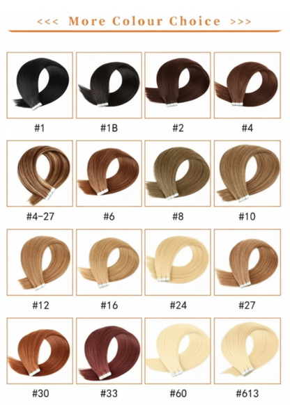 💯Seamless Injected Hand-Tied Invisible Tape In Hair Extension -- 100% VIRGIN HUMAN HAIR(10 Pieces )