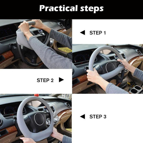 Tired of sticky, worn steering wheels? This silicone cover adds a soft, textured grip, protects your wheel, and installs without tools — in seconds.