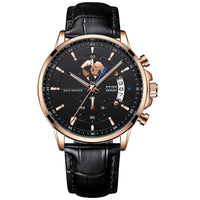 Gold Case - Black Dial - Black Faux Leather Band