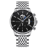 Silver Case - Black Dial - Steel Band