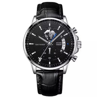 Silver Case - Black Dial - Black Faux Leather Band