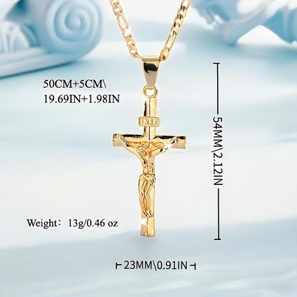 ⏳Time-Limited Special⏰Gold Crucifix Necklace – Detailed INRI Motif, Adjustable Figaro Chain & Hypoallergenic Finish 💛