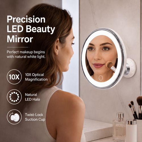 ✨10X LED Magnifying Makeup Mirror🔍 - Drill-Free Suction & DualPower