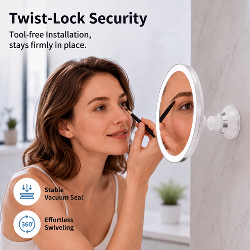 ✨10X LED Magnifying Makeup Mirror🔍 - Drill-Free Suction & DualPower