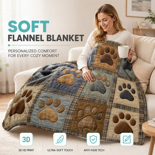 🐶🐾Cute Paw Print Soft Flannel Blanket - Snuggly, Warm, Lovely Home Decor
