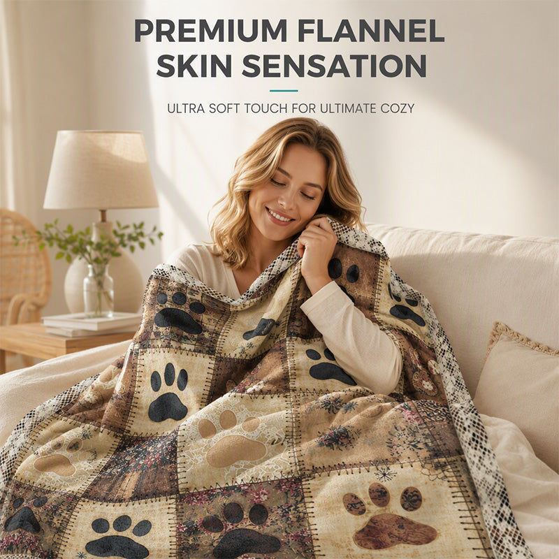 🐶🐾Cute Paw Print Soft Flannel Blanket - Snuggly, Warm, Lovely Home Decor