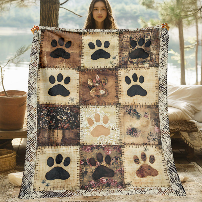 🐶🐾Cute Paw Print Soft Flannel Blanket - Snuggly, Warm, Lovely Home Decor